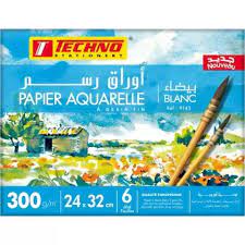 PAPIER A DESSIN AQUARELLE BLANC 300G 6F REF 9143 TECHNO