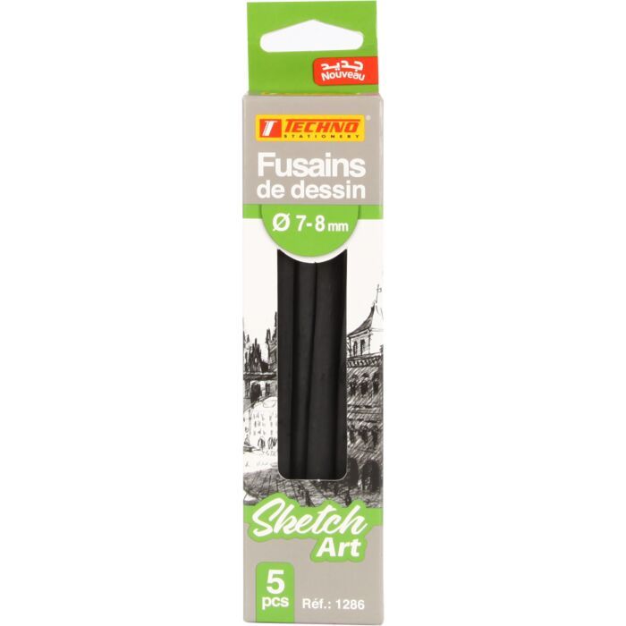 FUSAINS DE DESSIN 7-8MM 5PCS REF 1286 TECHNO