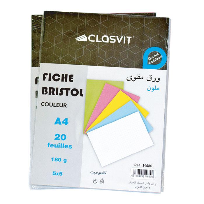 PAPIER BRISTOL QUADRILLE COULEUR A4 20F REF 180G REF 14680 CLASVIT