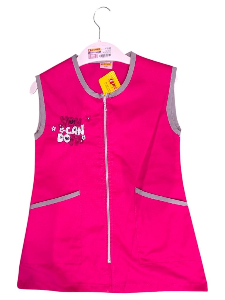 TABLIER SCOLAIRE FILLE 06 ANS ROSE AVEC FERMETURE REF 71031 TECHNO