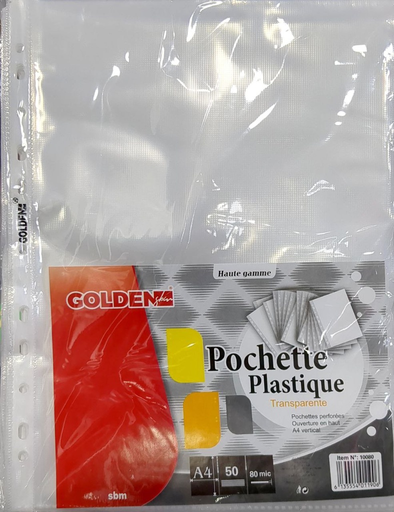 POCHETTE PERFOREE 80 MIC PAQ DE 50P GOLDEN