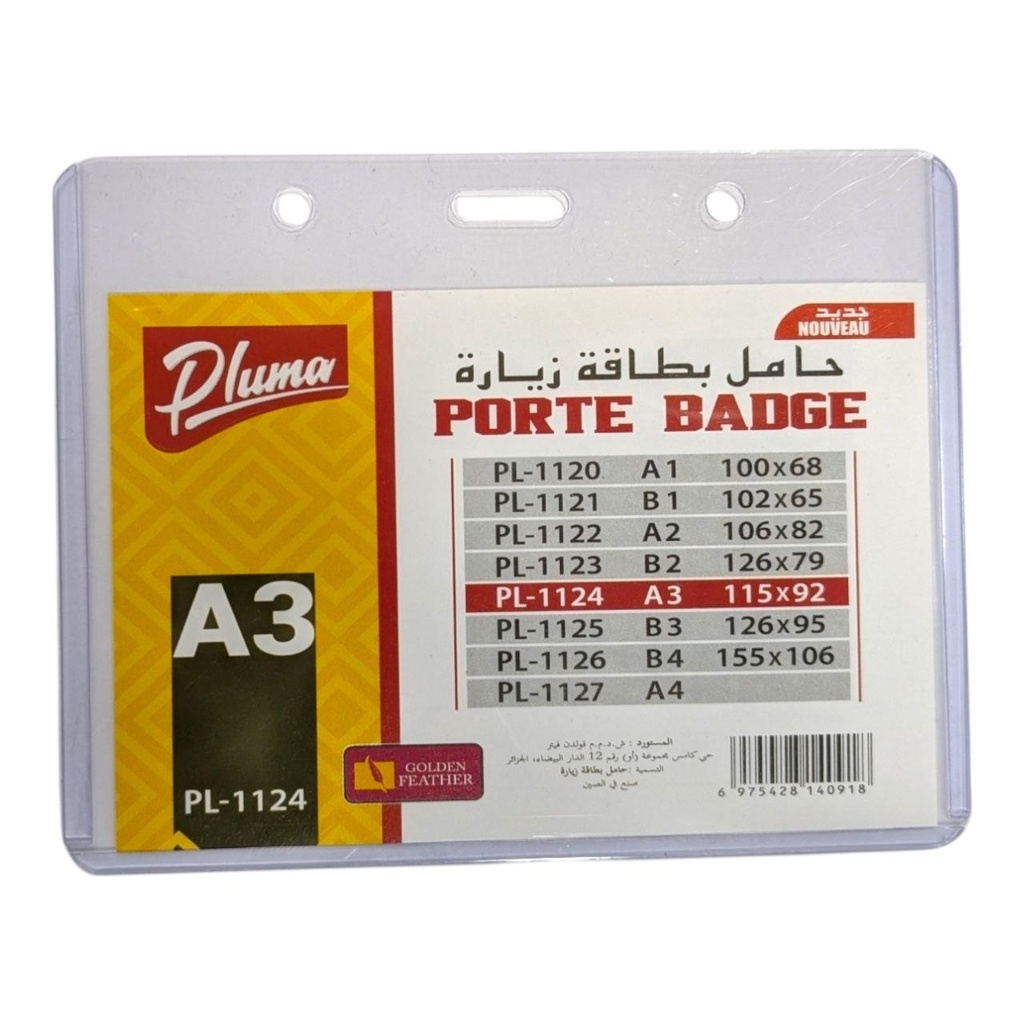 PORTE BADGE A3 115*92MM 1124 PLUMA