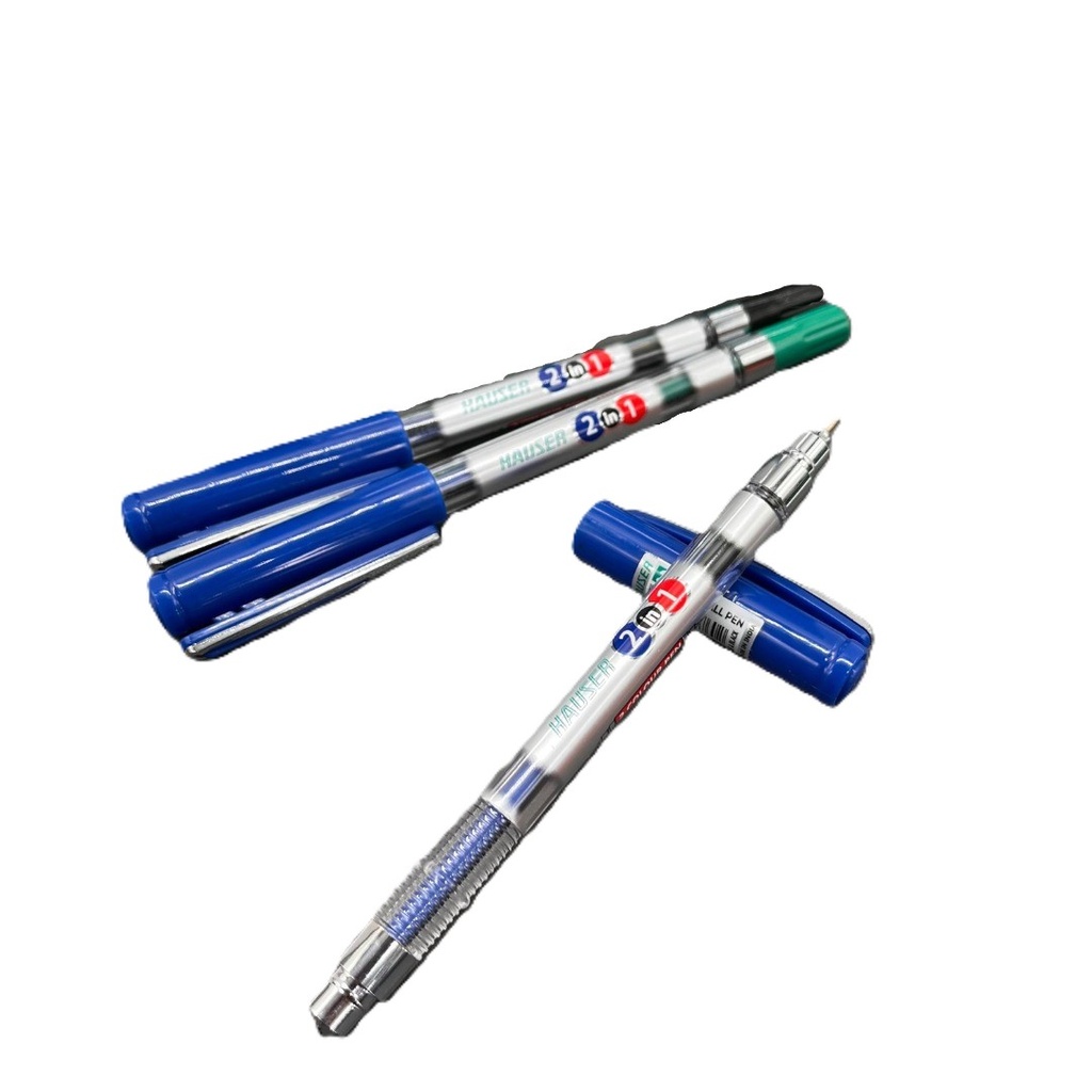 STYLO A BILLE 2EN1 BLEU + VERT HAUSR 7739