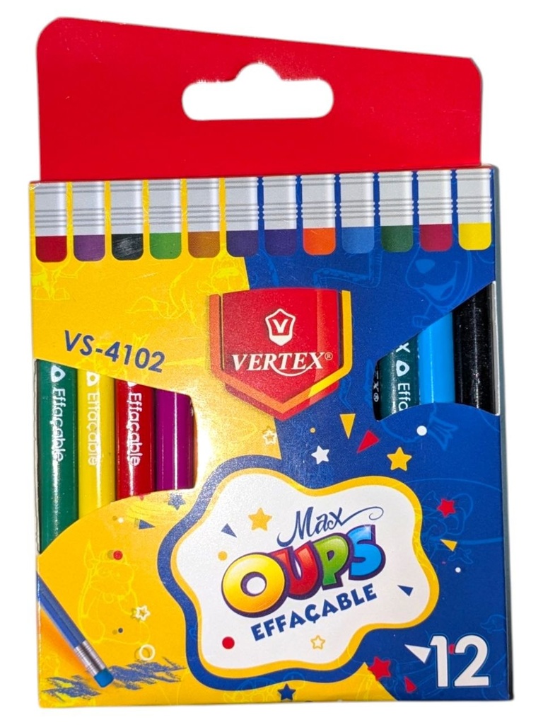 CRAYONS DE COULEURS EFFACABLE 12CLR PM 4102 VERTEX