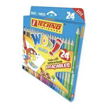 CRAYONS DE COULEURS EFFACABLE 24 CLR EN BOITE REF 5802  TECHNO