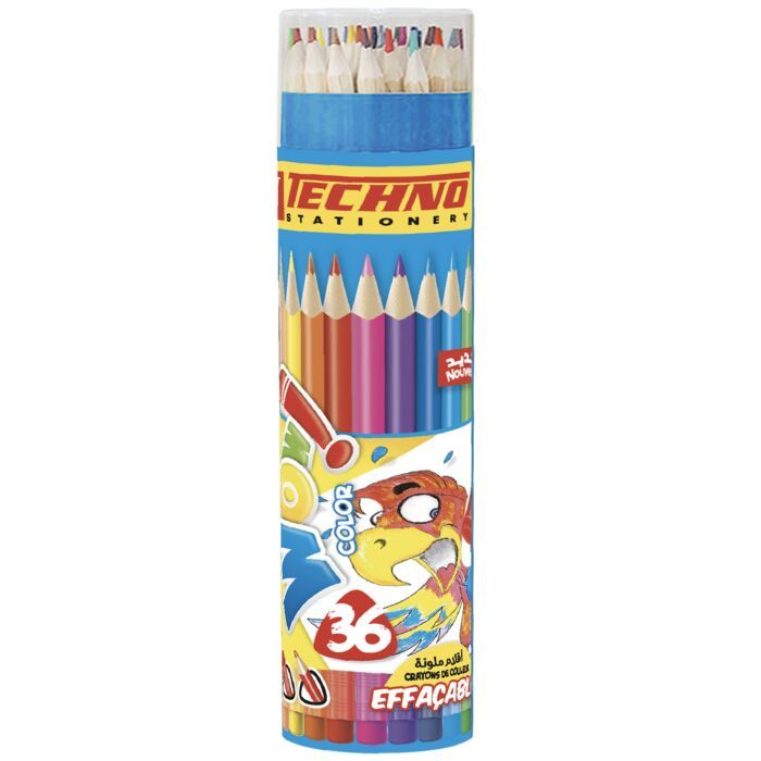 CRAYONS DE COULEURS EFFACABLE 36 CLR EN BOITE RONDS REF 5806 TECHNO