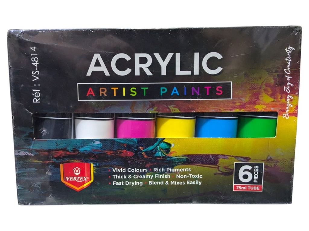PEINTURE ACRYLIC ARTIST PAINTS 75ML 6 CLR 4814 VERTEX