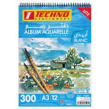 ALBUM DESSIN AQUARELLE BLANC A3 300G 12F REF 9507