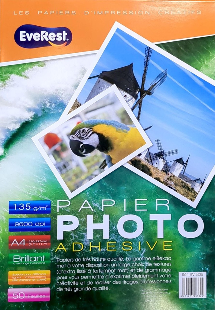 PAPIER PHOTO AUTOCOLLANT A4 135G 50F  EVEREST