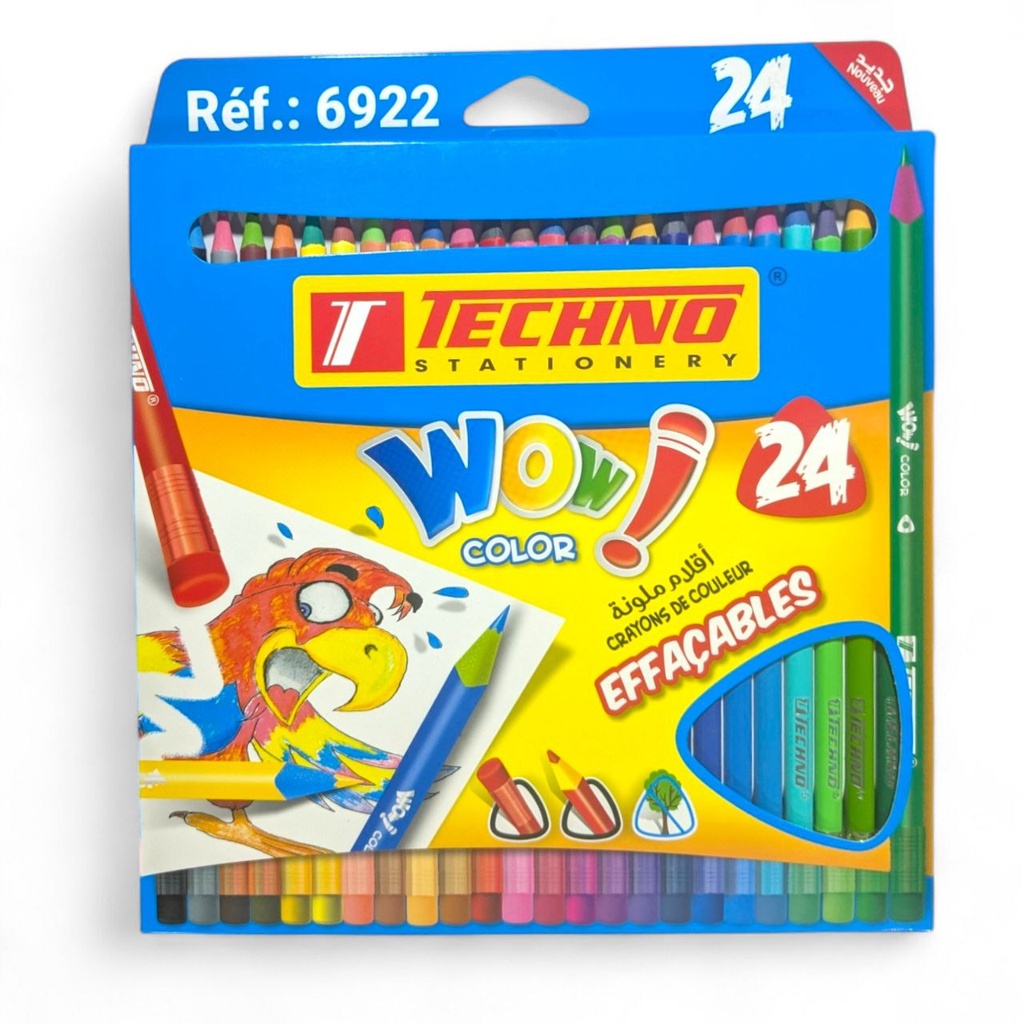 CRAYONS DE COULEUR WOW EFFACABLES 24 COULEUR REF 6922 TECHNO