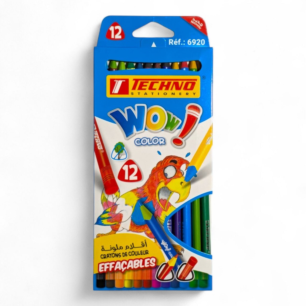CRAYONS DE COULEUR WOW EFFACABLES 12 CLR REF 6920 TECHNO