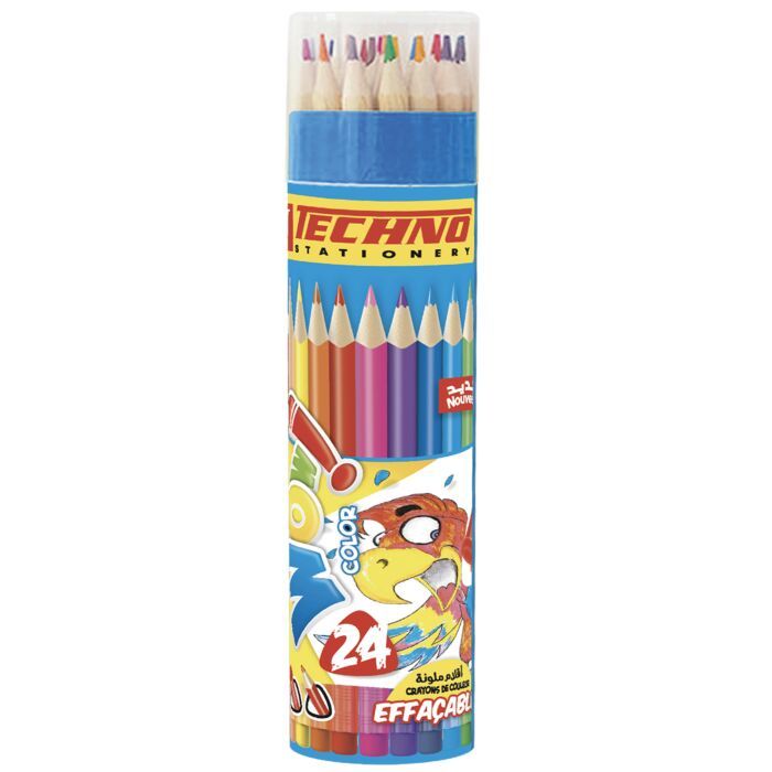 CRAYONS DE COULEURS EFFACABLE 24 CLR EN BOITE RONDS REF 5805 TECHNO