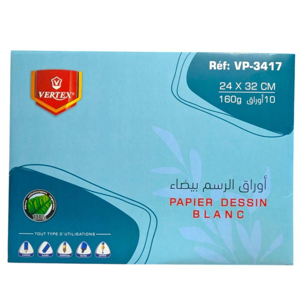 PAPIER DESSIN BLANC 160G 10F REF VP-3417 VERTEX 
