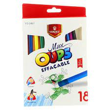 CRAYONS DE COULEURS OUPS EFFACABLE 18 CLR REF 0461 VERTEX