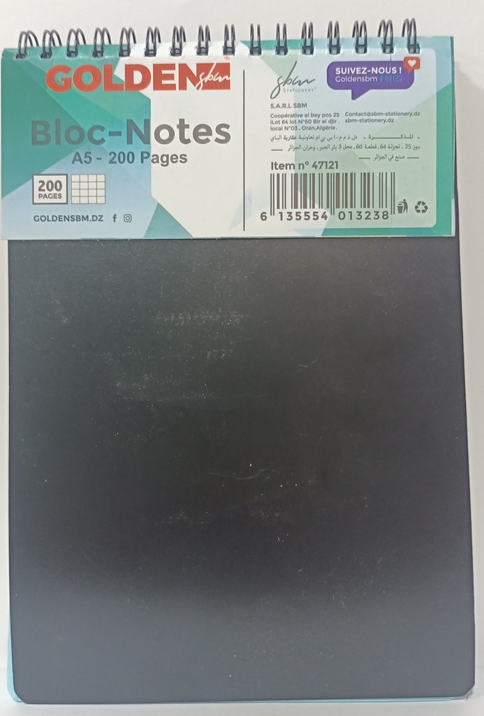 BLOC NOTE A5 SPIRAL  200 PAGES GOLDEN