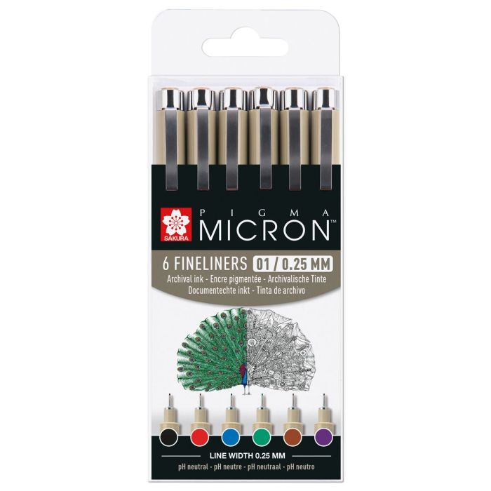 ETUI DE 6 COULEURS DE BASE PIGMA MICRON 1 SAKUR TECHNO