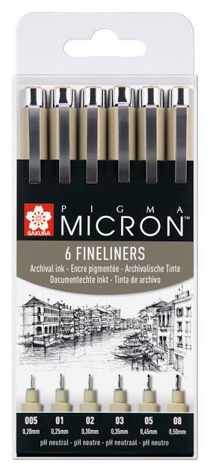 FEUTRE PIGMA MICRON 5 TERRE POCHE DE 6 PCS SAKUR TECHNO