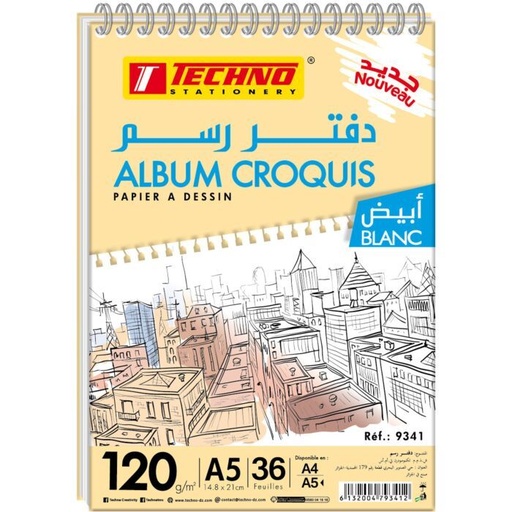 ALBUM CROQUIS A5  120G 36 F REF 9341 TECHNO