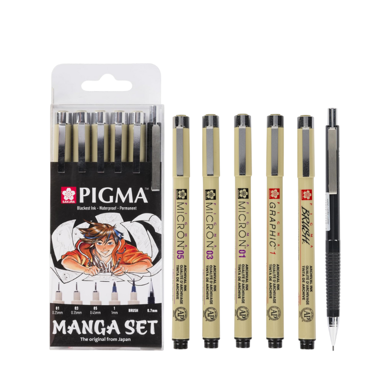 KIT MANGA PIGMA POCHETTE DE 6 PCS SAKUR TECHNO