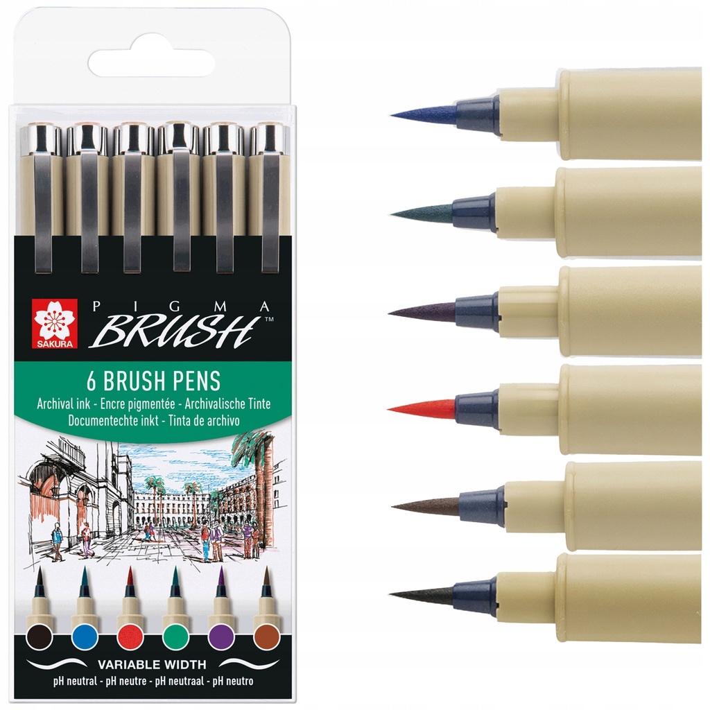 JEU DE 6 PIGMA BRUSH BASIC SAKUR TECHNO
