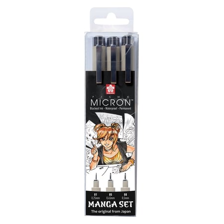 JEU DE 3 STYLOS PIGMA MICRON OURILS MANGA SAKUR