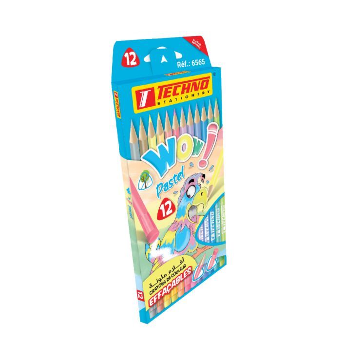 CRAYONS DE COULEURS WOW EFFACABLE 12 CLR PASTEL REF 6565 TECHNO