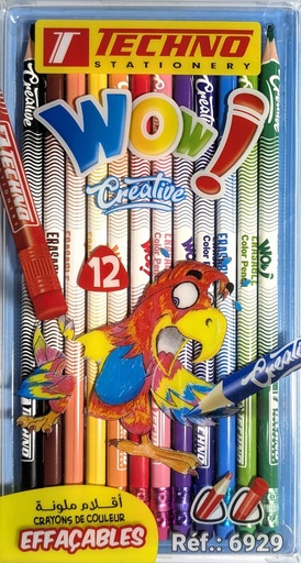 CRAYONS DE COULEURS WOW EFFACABLE 12 CLR REF 6920 TECHNO