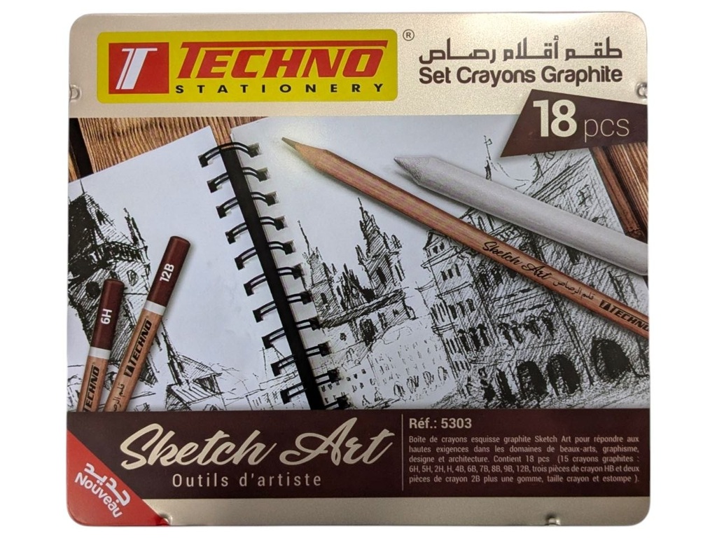 CRAYONS GRAPHITE ART BOITE METAL 18 PCS REF 5303 TECHNO