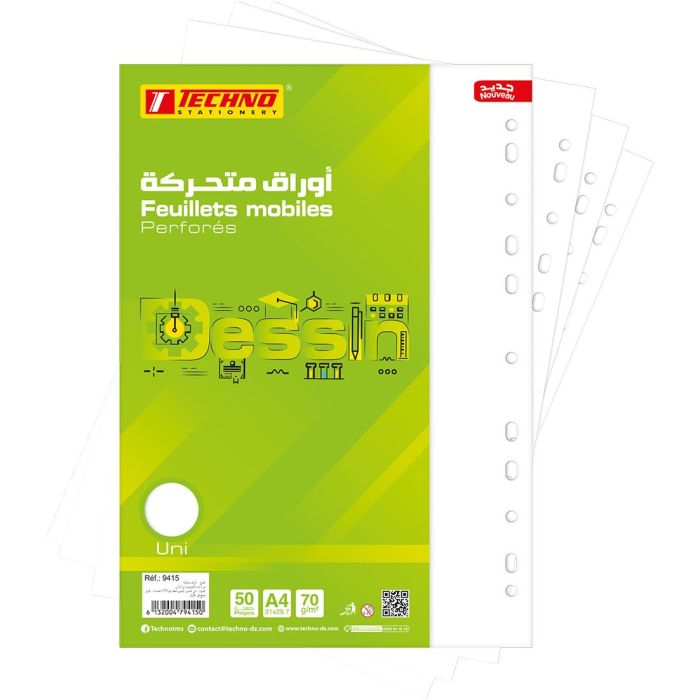 FEUILLES MOBILES BLANC DESSIN A4 50F 9415 TECHNO