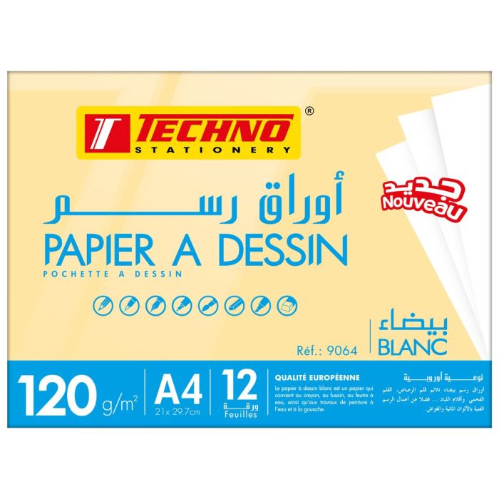PAPIER A DESSIN BLANC POCHETTE 12F A4 120G REF 9064 TECHNO