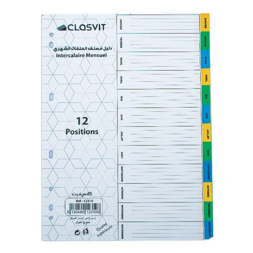 INTERCALAIRE MENSUEL 12 POSITIONS REF 12310 