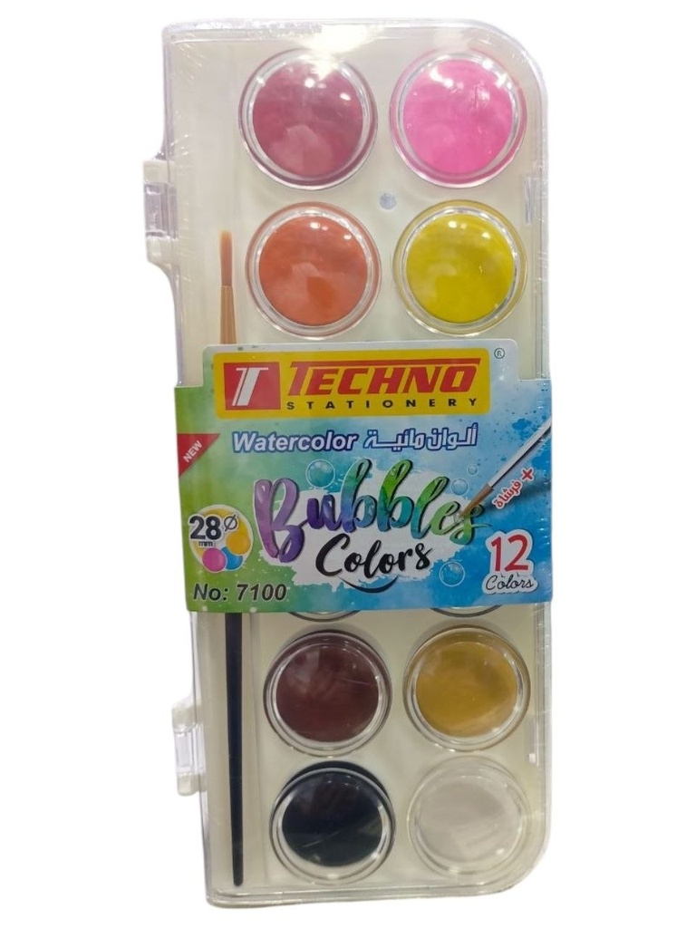 AQUARELLE 12 PASTILLES 28mm+PINCEAU 7100 TECHNO