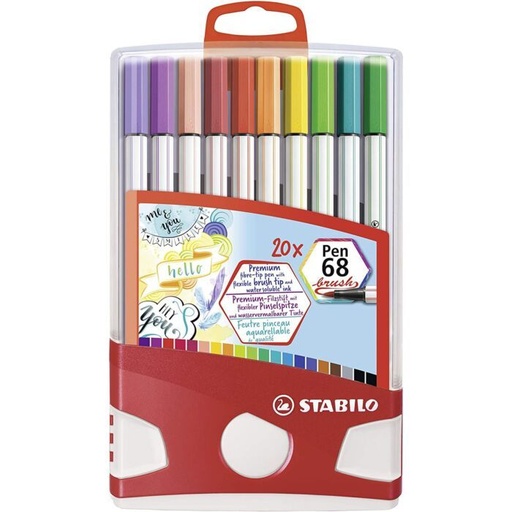 STABILO PEN 68 BRUSH POCHETTE DE 20 CLR