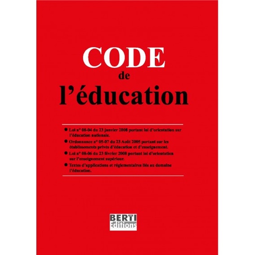 CODE DE L'EDUCATION ARABE/FERNCAIS