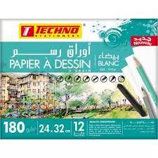 PAPIER A DESSIN BLANC A4 180G 12F REF 9154 TECHNO