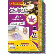 PAPIER MOUSSE ADHESIF A4 PAILLETTE 10F REF 4618  TECHNO